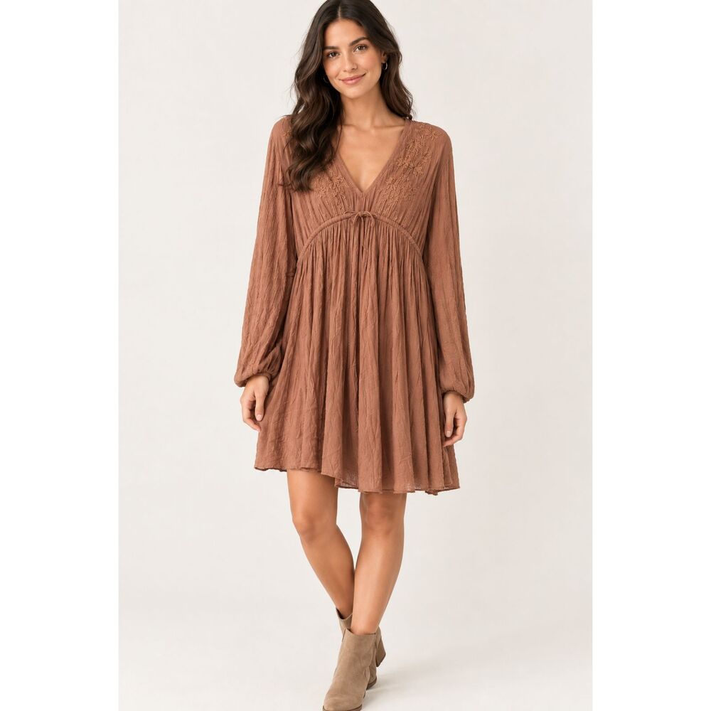 Rip Curl L womens dress western boho hippie earth tone babydoll flow cottagecore